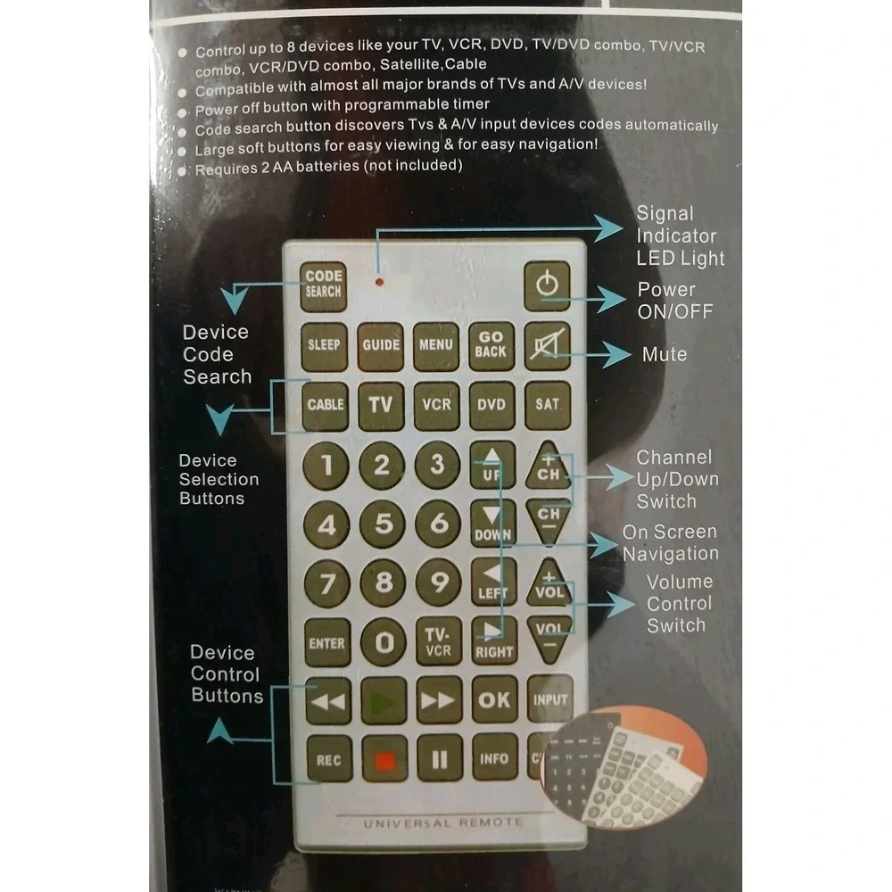 QFX REM-115 Jumbo Universal Remote Control‎ Glow In the Dark New #912